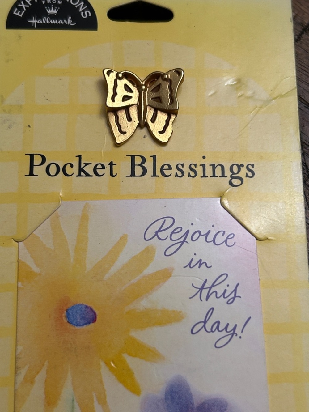 Expressions Yellow Floral Pocket Blessings with Gold Butterfly Pin